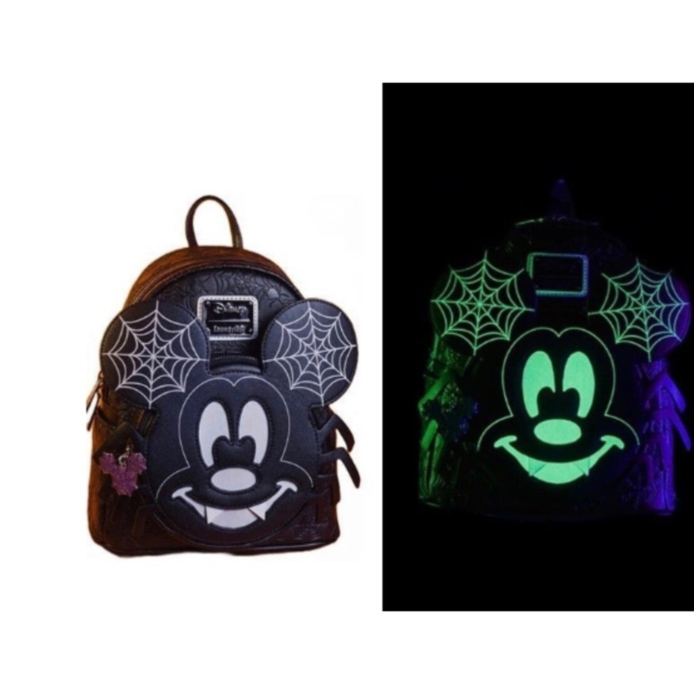 Disney Loungefly Mickey Mouse Spider Halloween Glow in the Dark Mini Backpack
